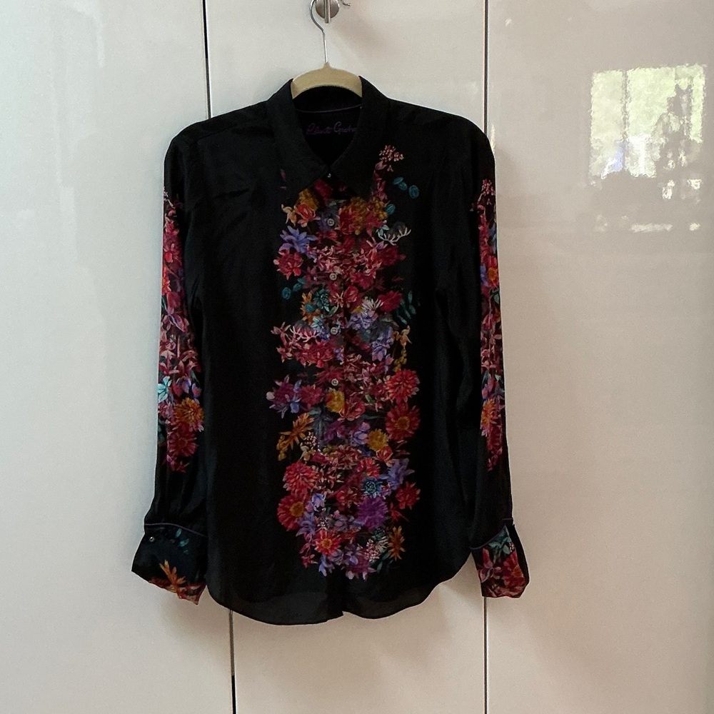Robert Graham Black Floral Silk Button Down Shirt